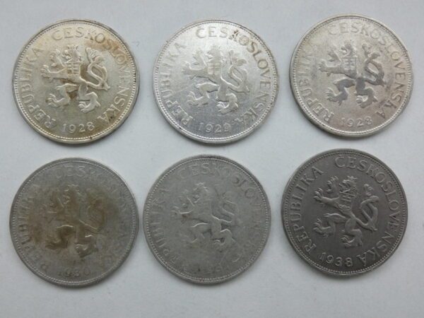 Lot - 5 Kč 1928/1938 - 6 kusů