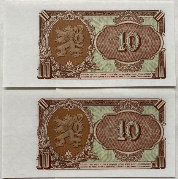 10 Kčs - 1953 | 2x čísla po sobě | série KP | UNC