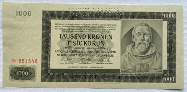 1000 Kč - 1942 | série Ec | Protektorát | Specimen 1000 Kč - 1942 | série Ec | Protektorát | Specimen