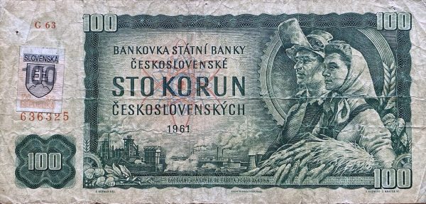 100 Kčs - 1961 | série G 63 | slovenský kolek