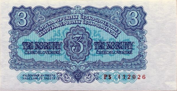 3 Kčs - 1953 | série PS 3 Kčs - 1953 | série PS
