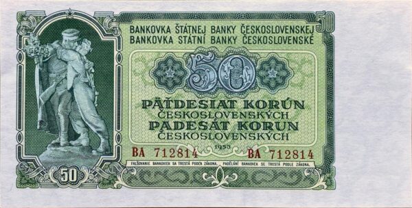 50 Kčs - 1953 | série BA | UNC 50 Kčs - 1953 | série BA | UNC