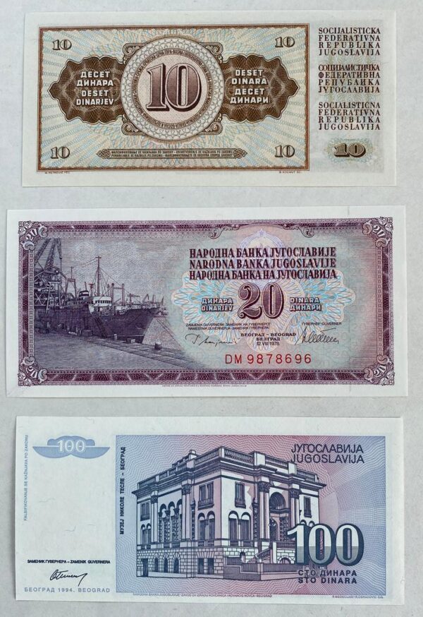Lot bankovek Jugoslávie - 3x | perfektní